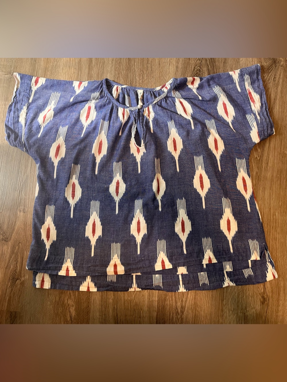 MIRTH Boho Indigo Ikat Print V-Neck Women's Top - Picture 5 of 6